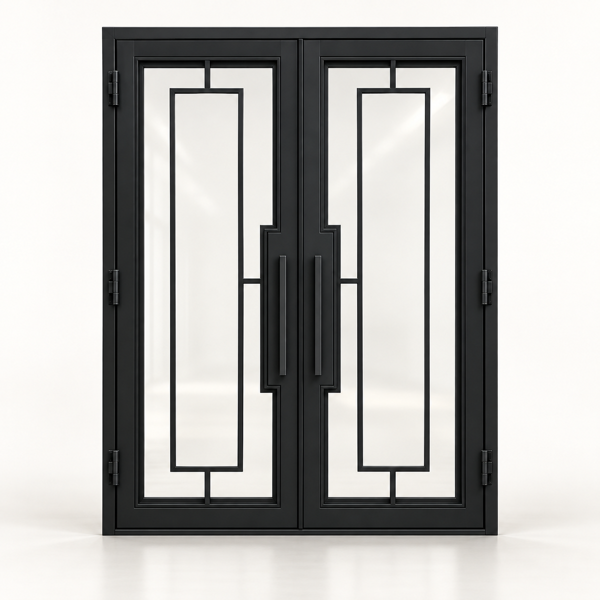Rectilinear thermal-break double iron door — studio design rendering