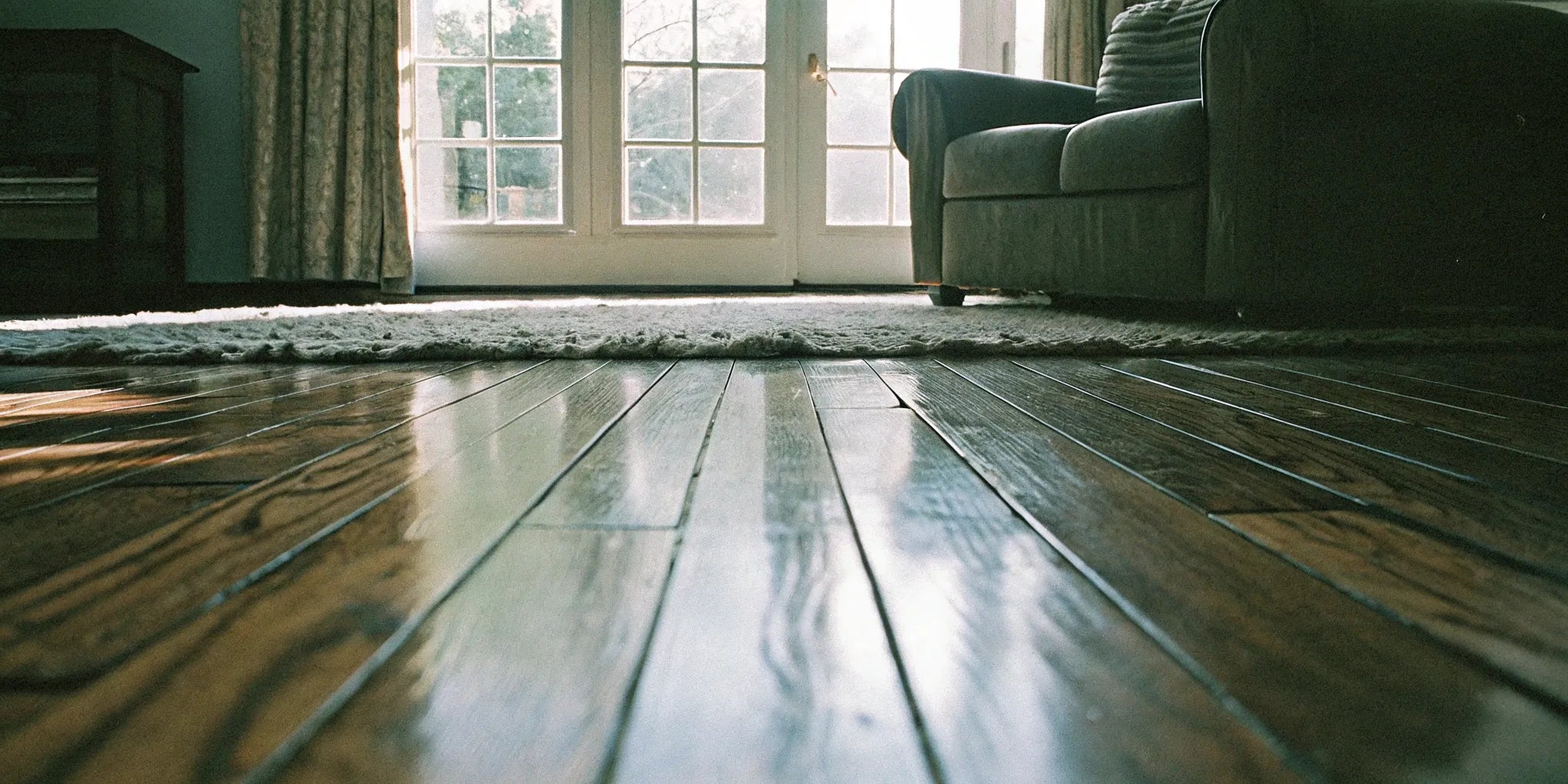 Gleaming hickory wood floors.