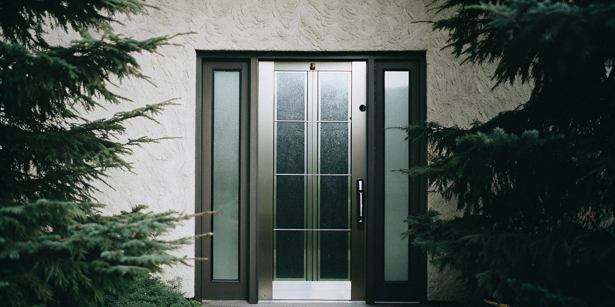 Modern steel door with sidelights enhancing a home's entryway with style and natural light.