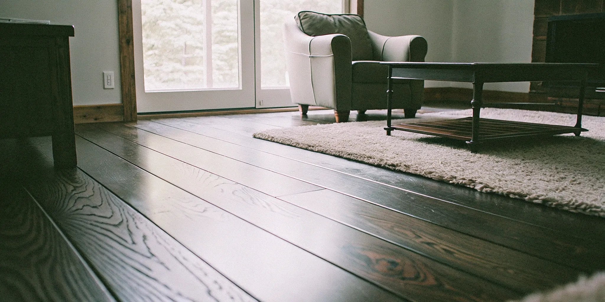 Wide plank hardwood flooring.