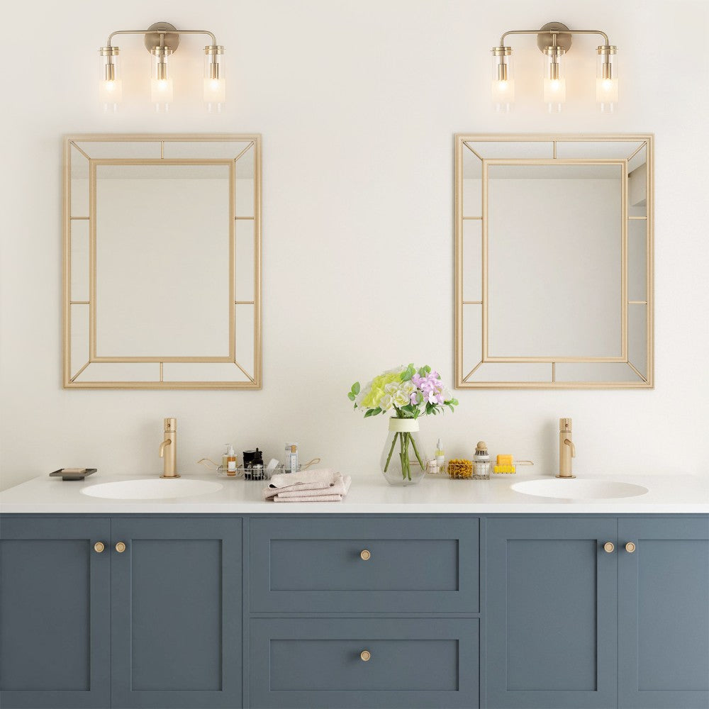 Cagliari Vanity Light – Sophisticated Brass Finish with Clear Glass Shades