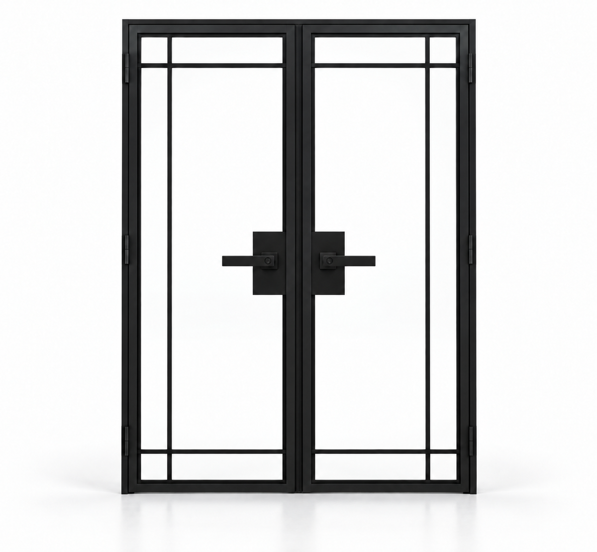 6 Lite outward-opening double interior steel door with included rectangular lever hardware — studio