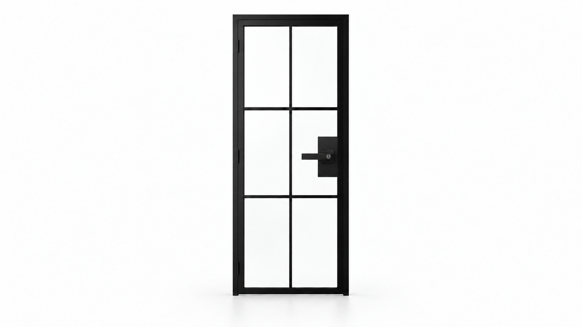 USABD six-lite full-height-grid interior hinged steel door with included lever lock — studio