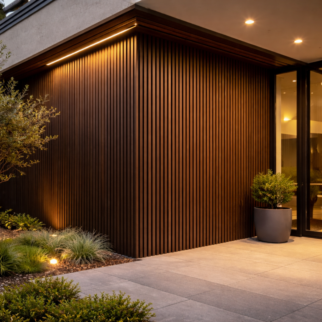 Exterior Fluted Slat Wall Panel, Brown Walnut