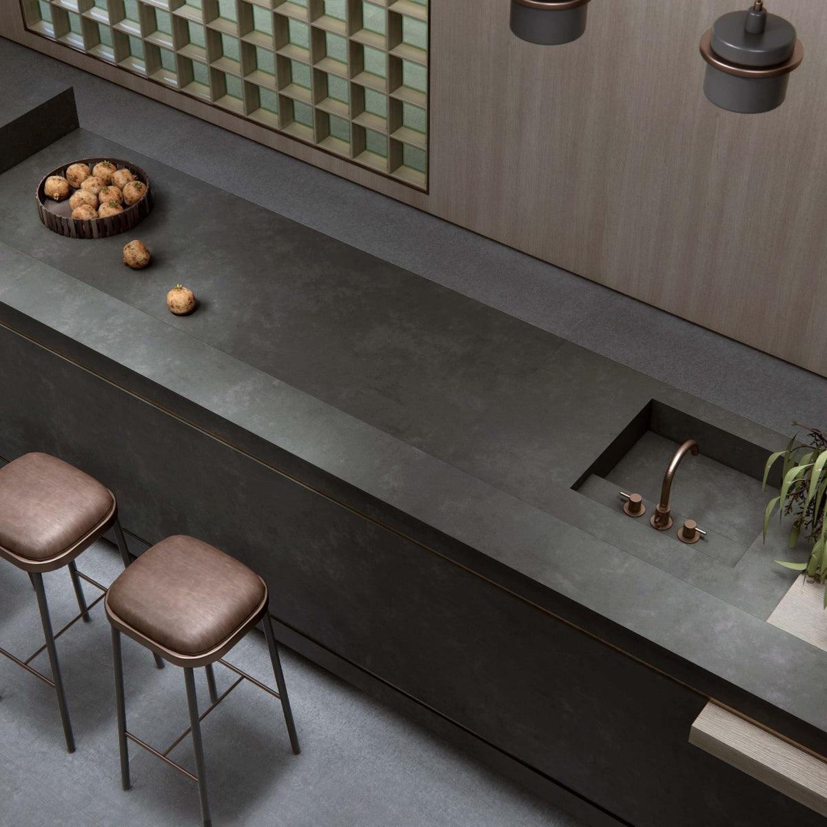 Industrial  Iron Copper Porcelain Slab