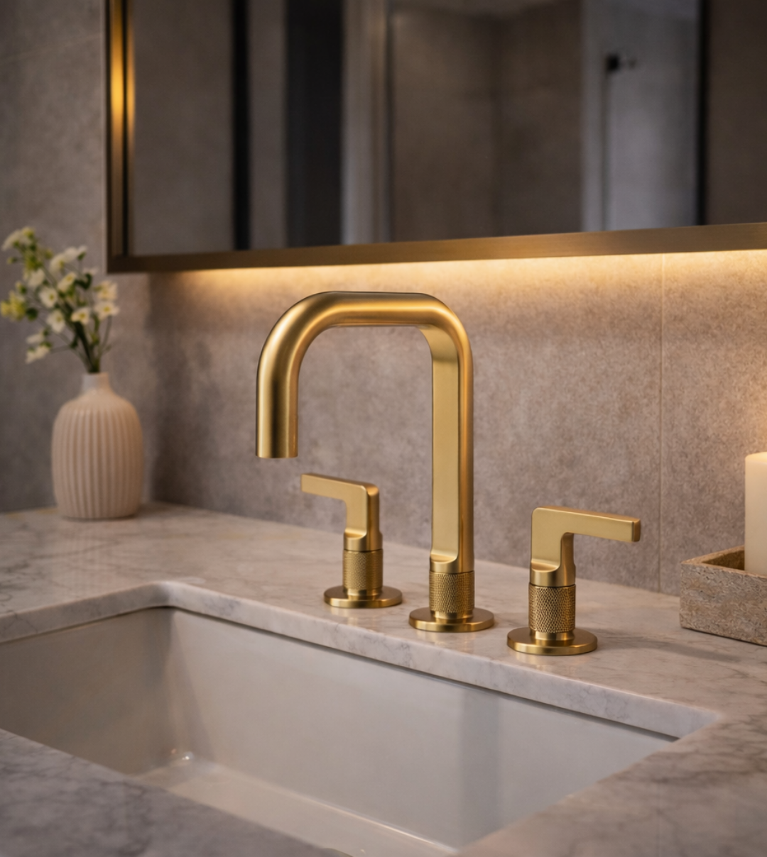 Dilluso Adia Bathroom Lavatory 3-hole Widespread Sink Brass Faucet