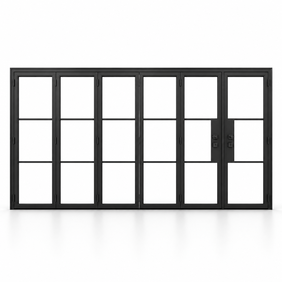 Black 3-Lite - 5+1 Panel Steel Bifold Door on a white background — product visualization
