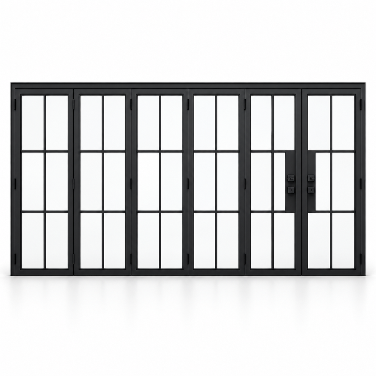 Black 6-Lite - 5+1 Panel Steel Bifold Door on a white background — product visualization