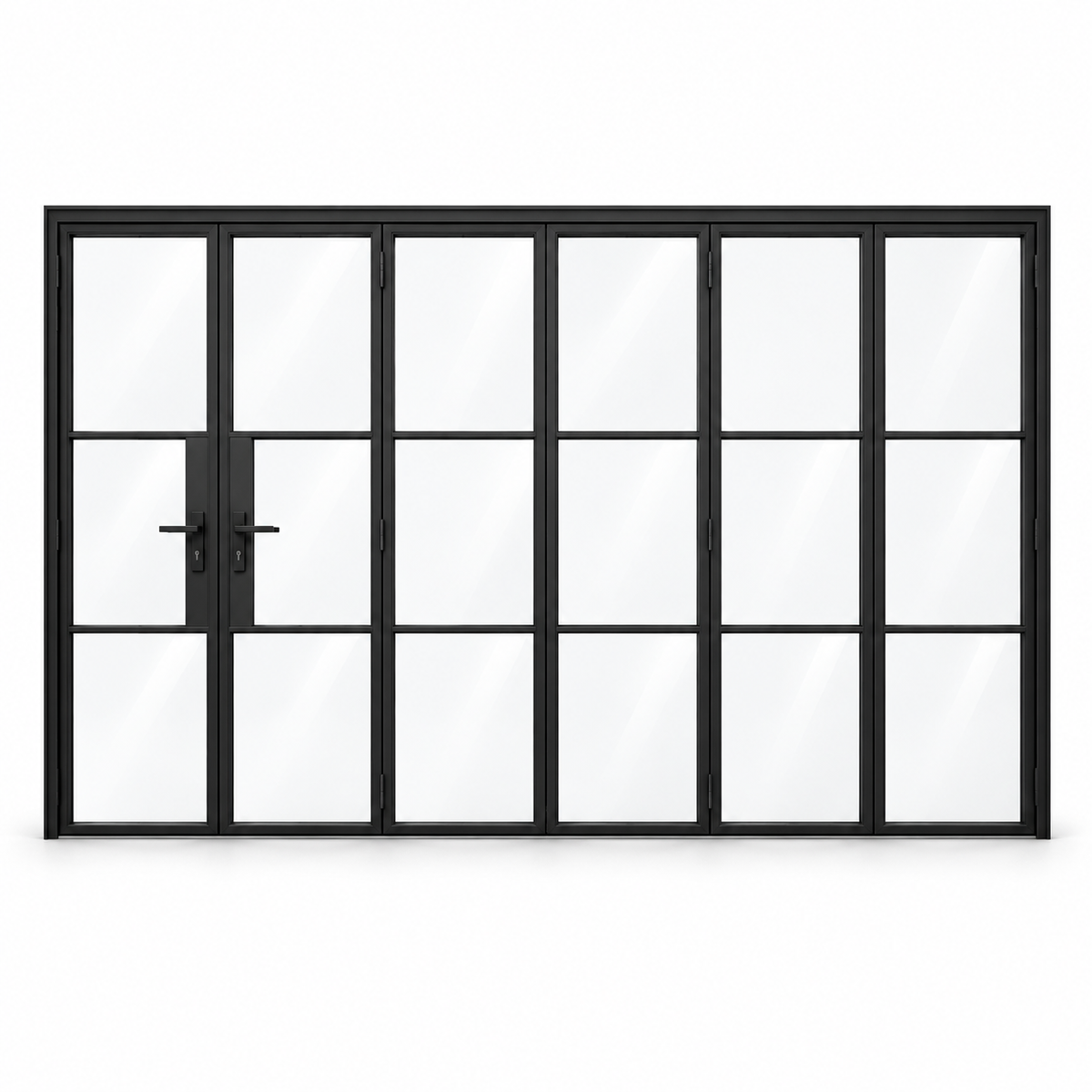 3S 5+1-panel black cold-rolled steel bifold door on a white background — product visualization