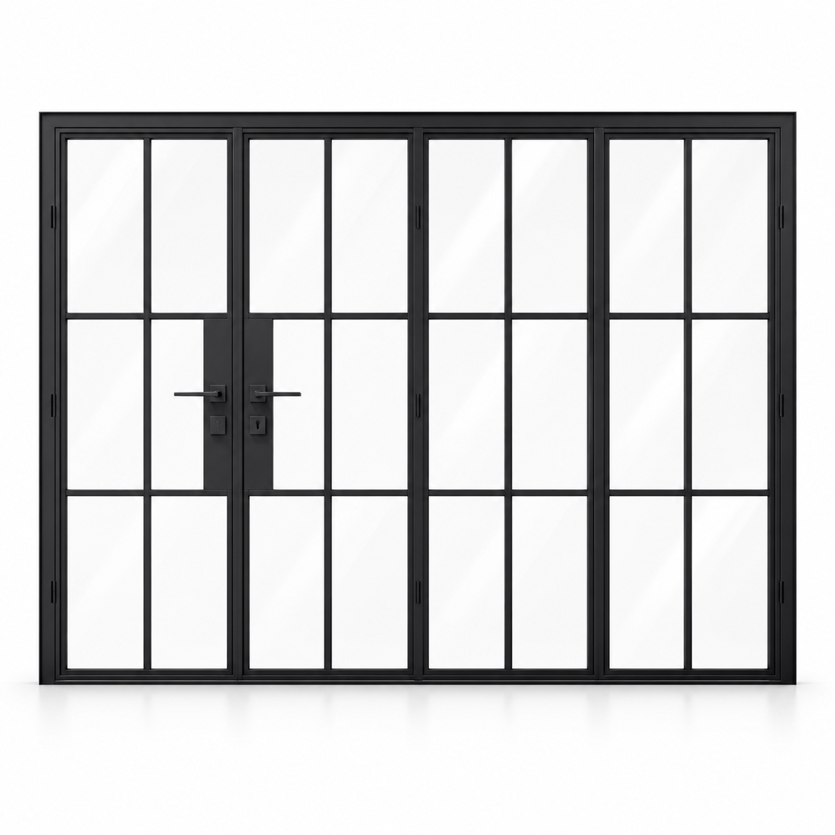 6S 3+1-panel black steel bifold door on a white background — product visualization