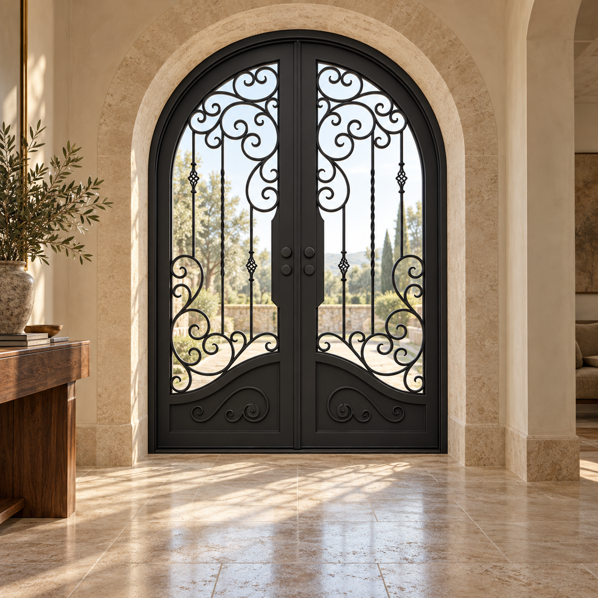 Summit 2 Double thermally broken black steel door in a luxury interior foyer — lifestyle visualization