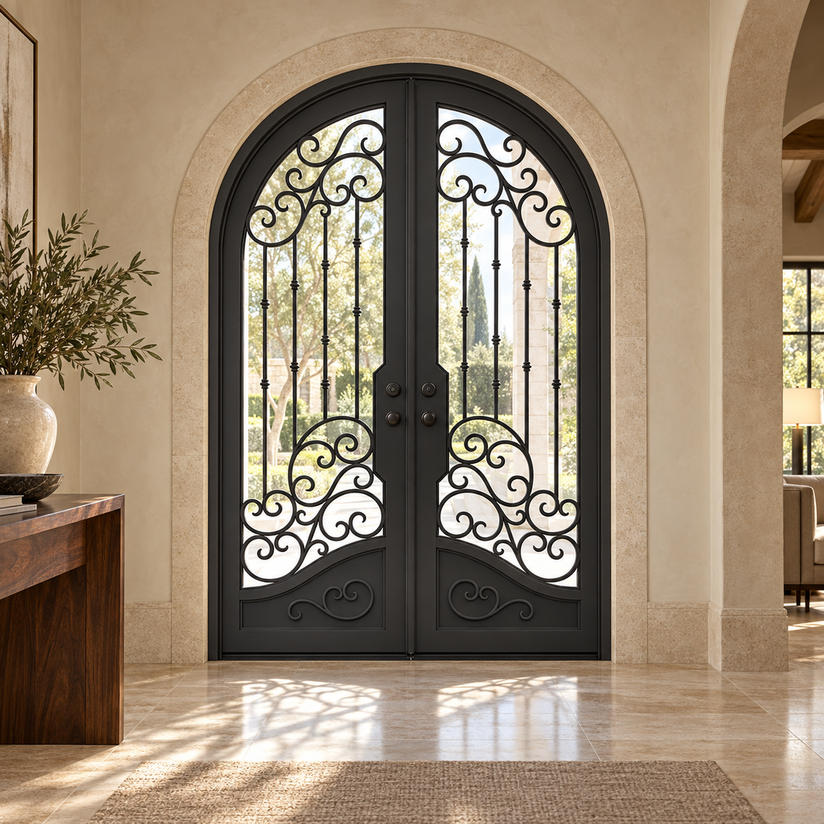 Austin Double thermally broken black steel door in a luxury interior foyer — lifestyle visualization
