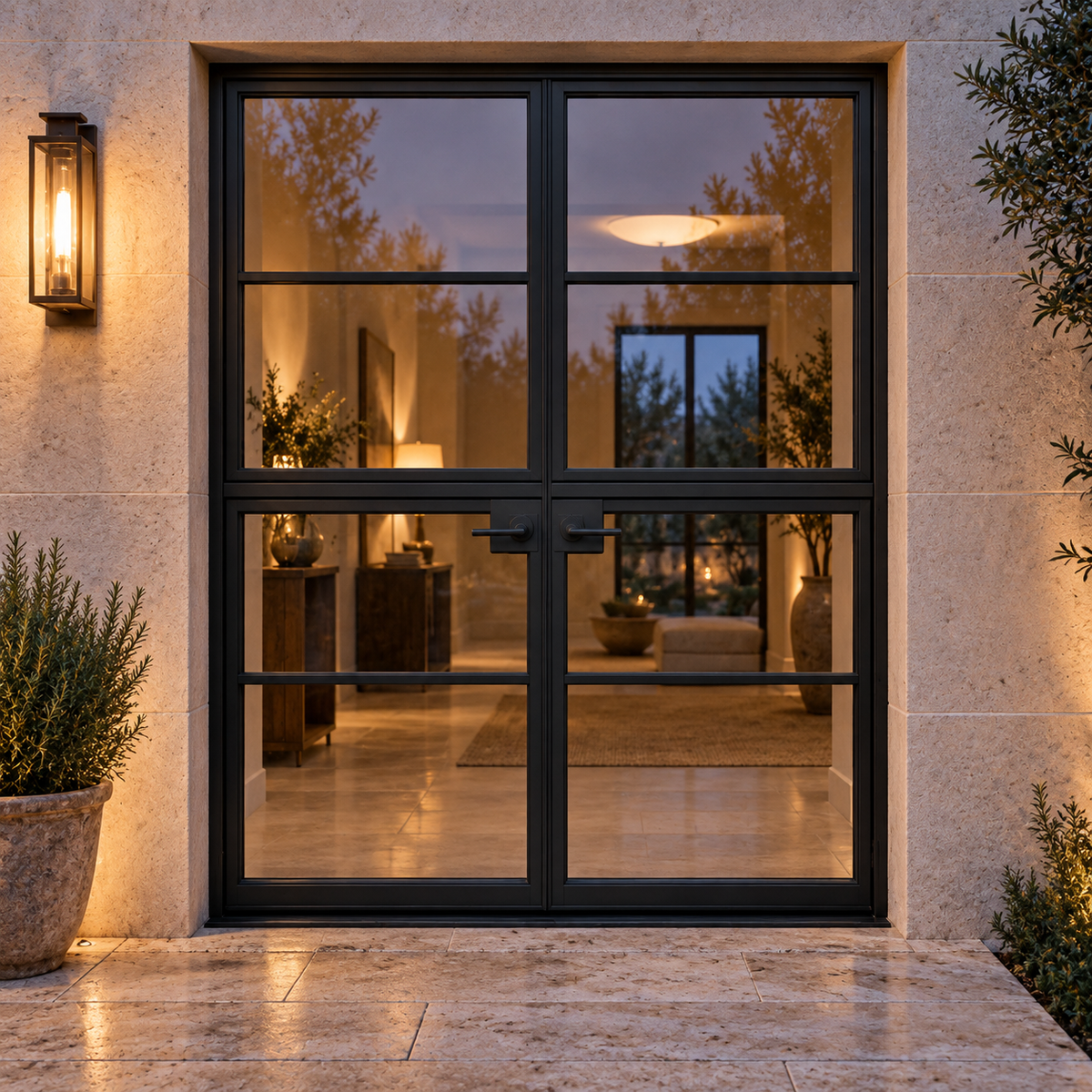 4 Lite Double Dutch Steel Door — evening AI-generated design visualization