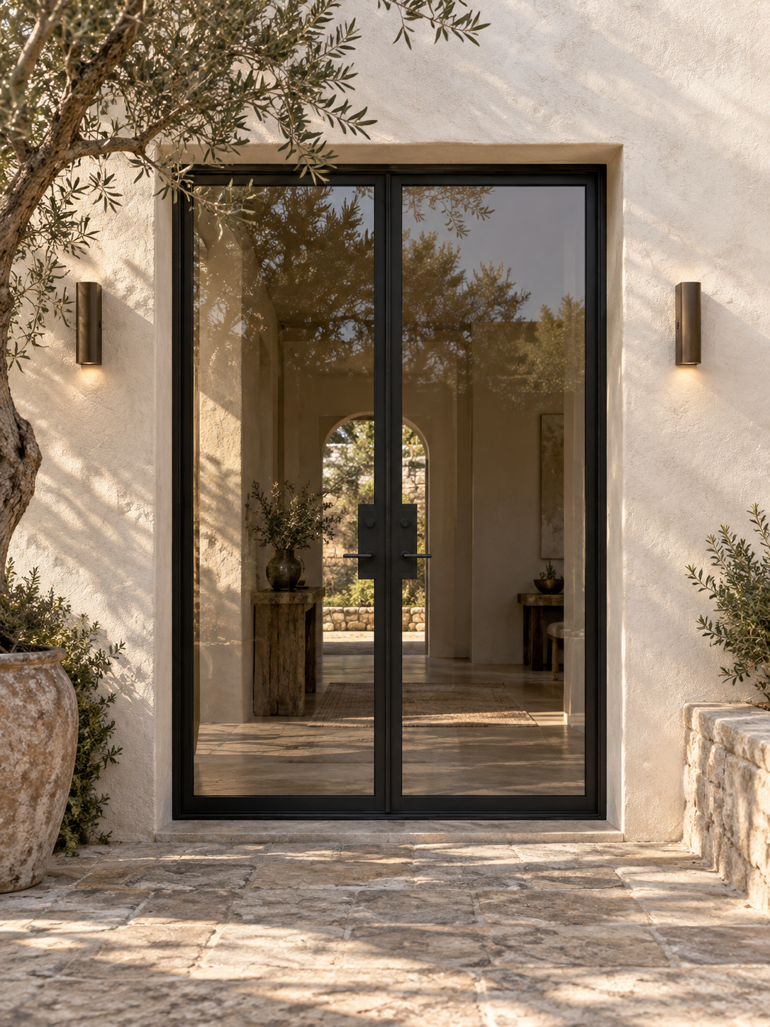 Full Lite Double Hinged Steel Door — courtyard product visualization
