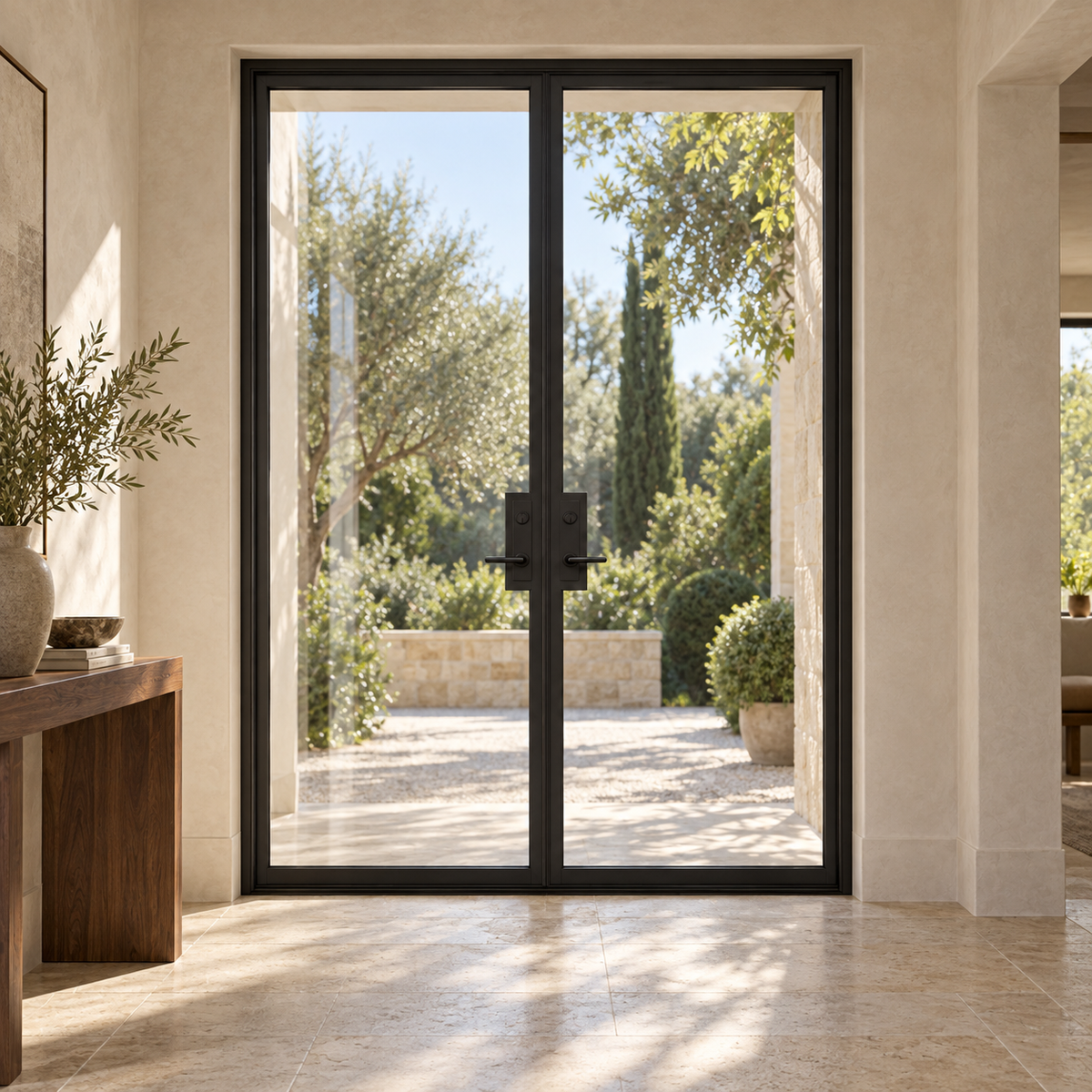Full Lite Double Hinged Steel Door — foyer product visualization