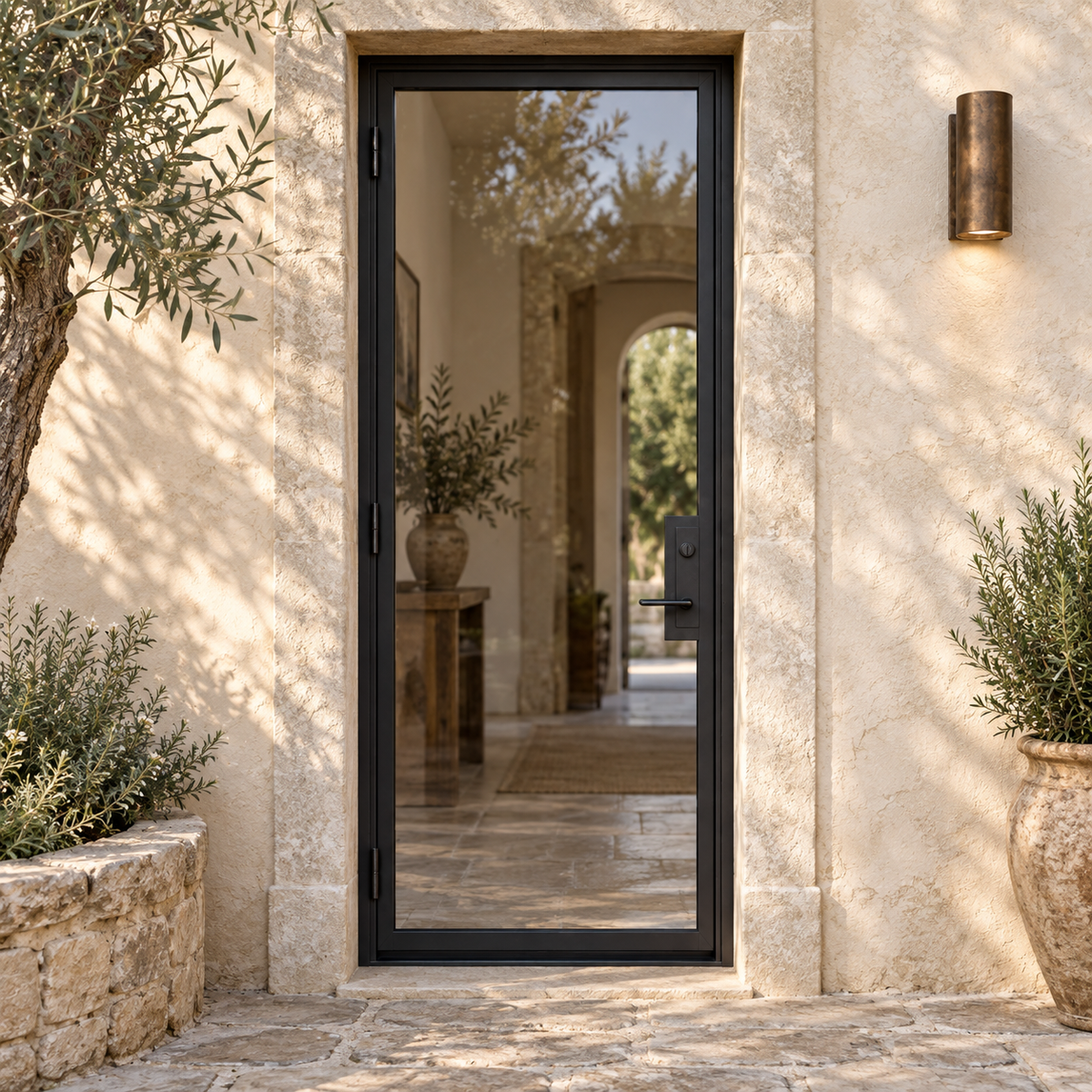 Full Lite Single Hinged Steel Door — courtyard product visualization