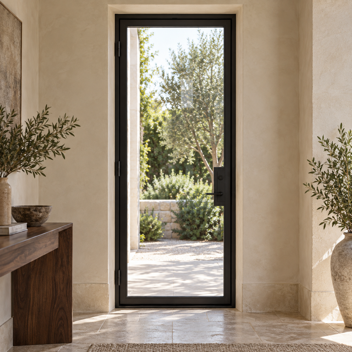 Full Lite Single Hinged Steel Door — foyer product visualization