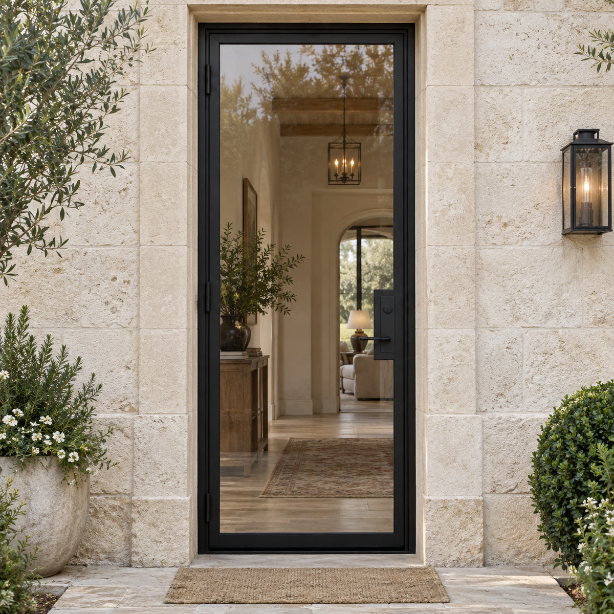 Full Lite Single Hinged Steel Door — villa product visualization