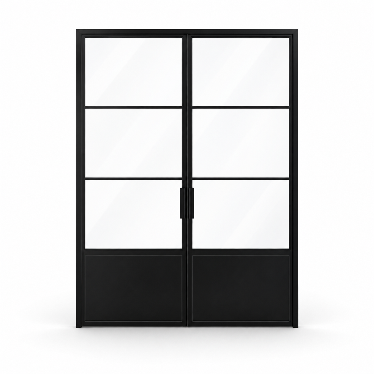 3-Lite Double Steel Pantry Door with Kickplate on a white background — product visualization