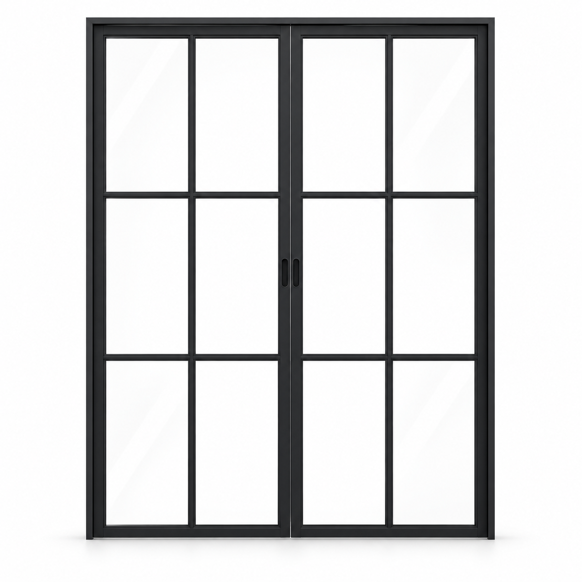 6-Lite Double Steel Pocket Pantry Door on a white background — product visualization
