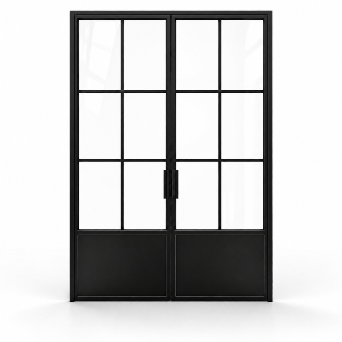 6-Lite Double Steel Pantry Door with Kickplate on a white background — product visualization