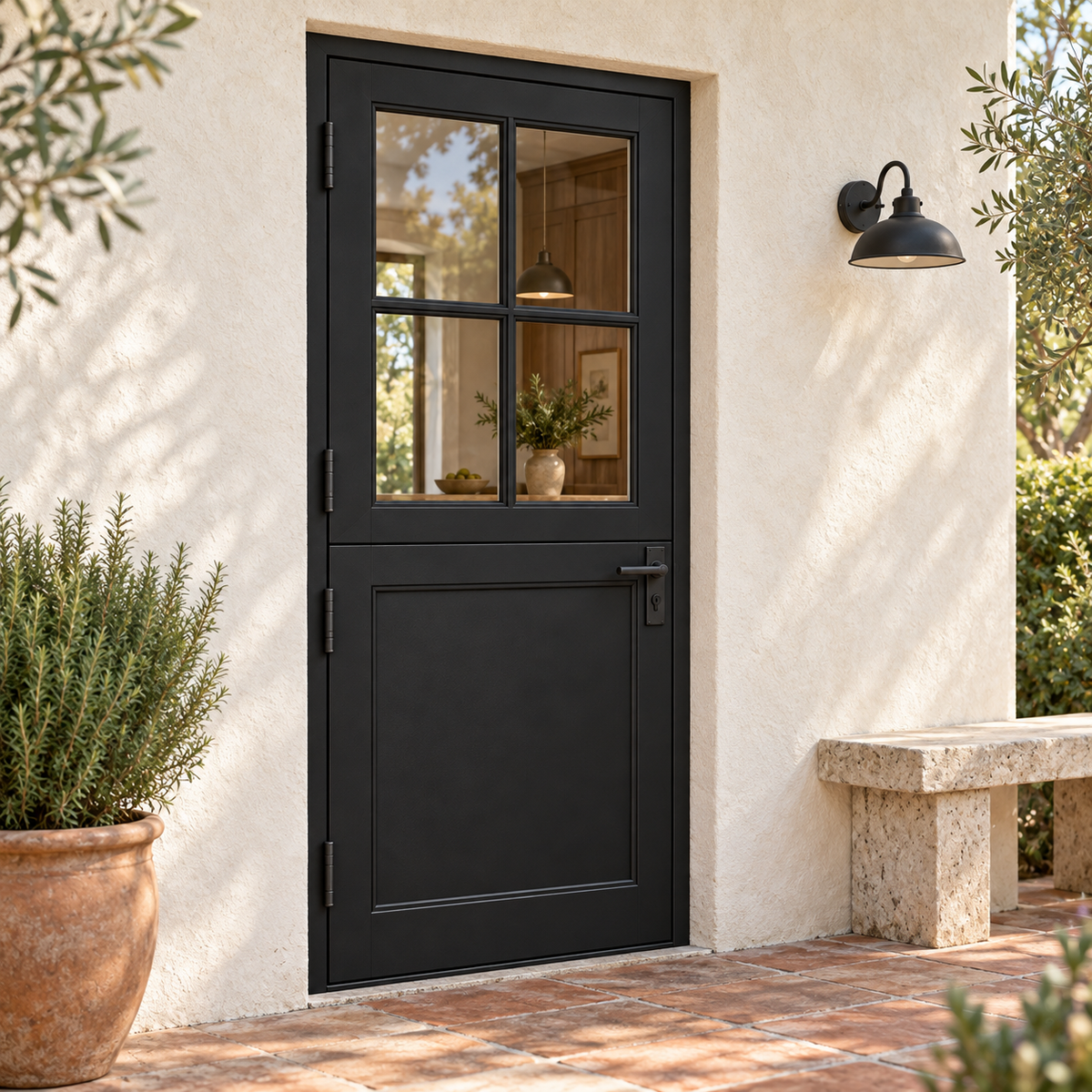 Paneled 4 Lite Single Dutch Steel Door — villa AI-generated design visualization