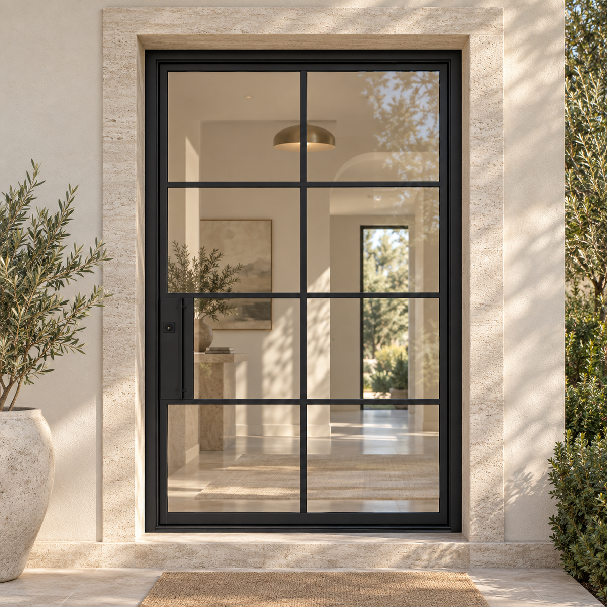 Air 5 Pivot - Flat Steel Door at a cream stucco villa entrance — product visualization