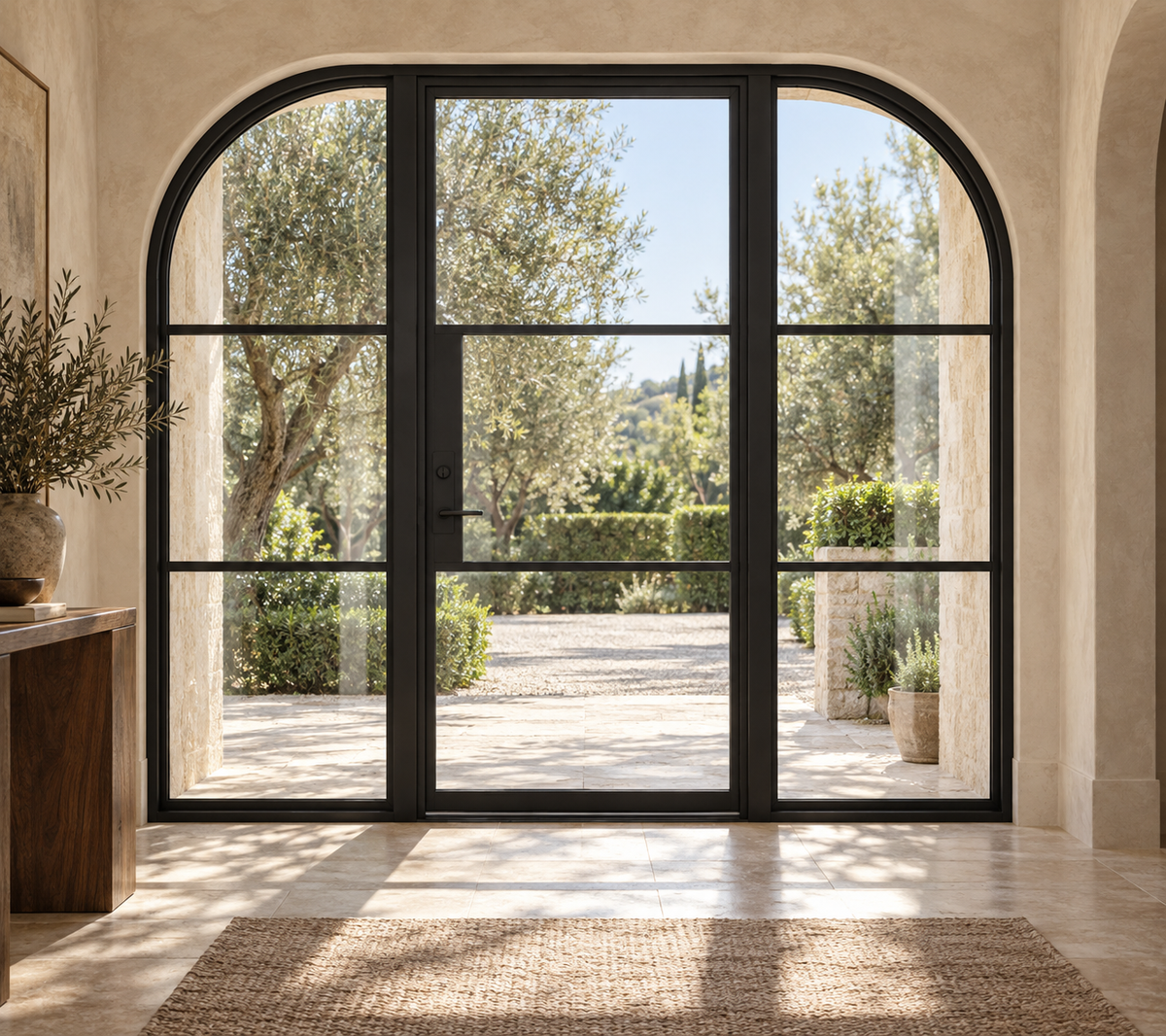 Radius 3 Lite Single Steel Door with Curved Sidelights — foyer product visualization