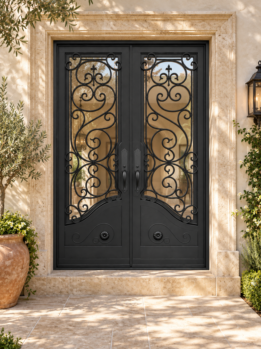 Regal Scroll Double Steel Door — villa design visualization