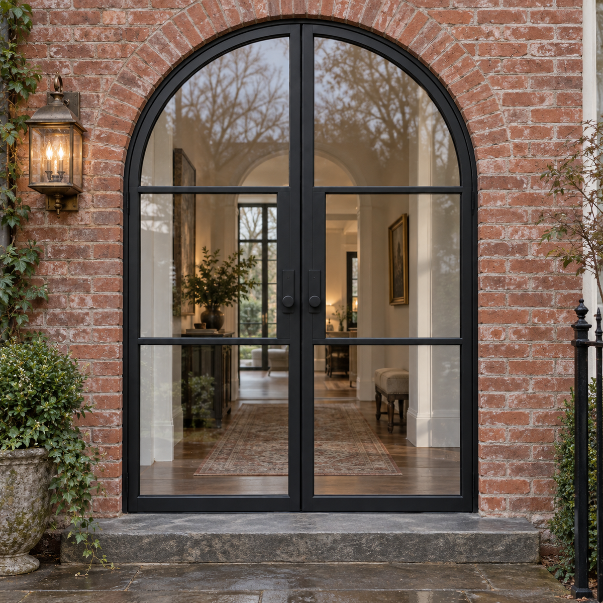3 Lite Arched Double Hinged Steel Door — brick AI product visualization