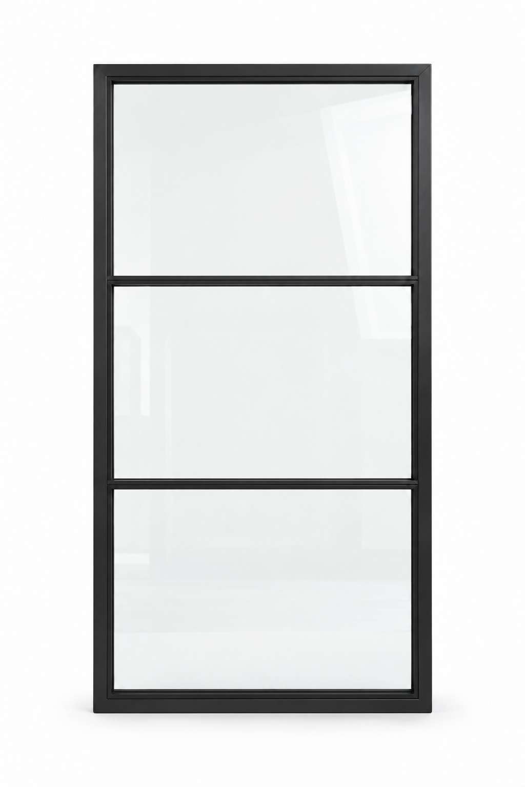 Three stacked lite fixed steel window with two horizontal bars — studio AI design visualization