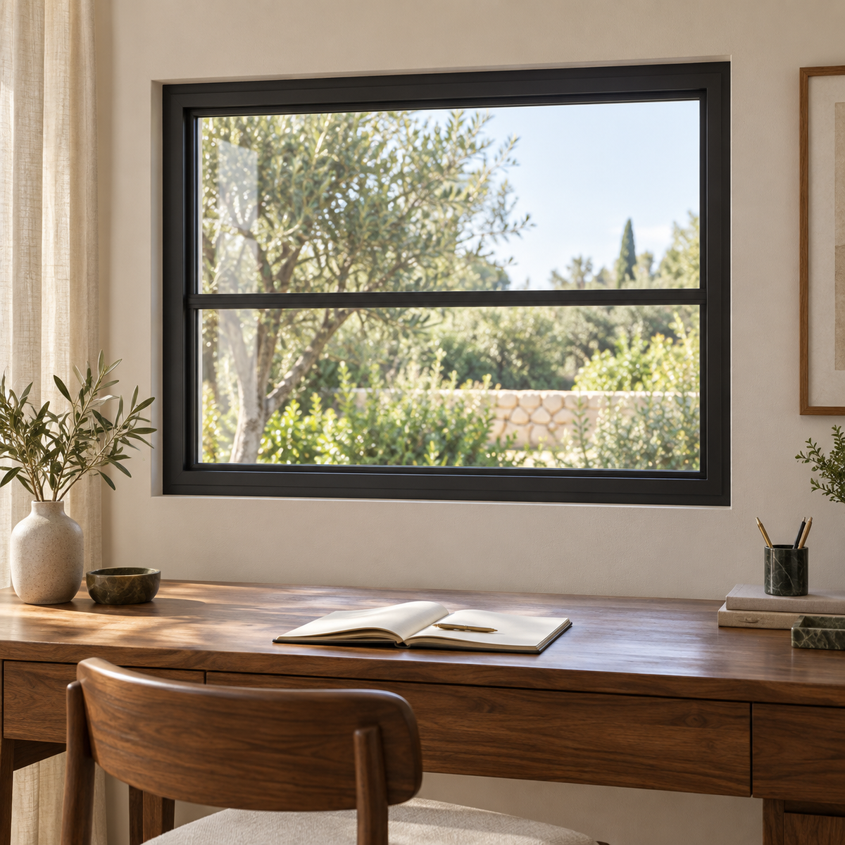 Two-lite fixed steel window, study — architectural visualization