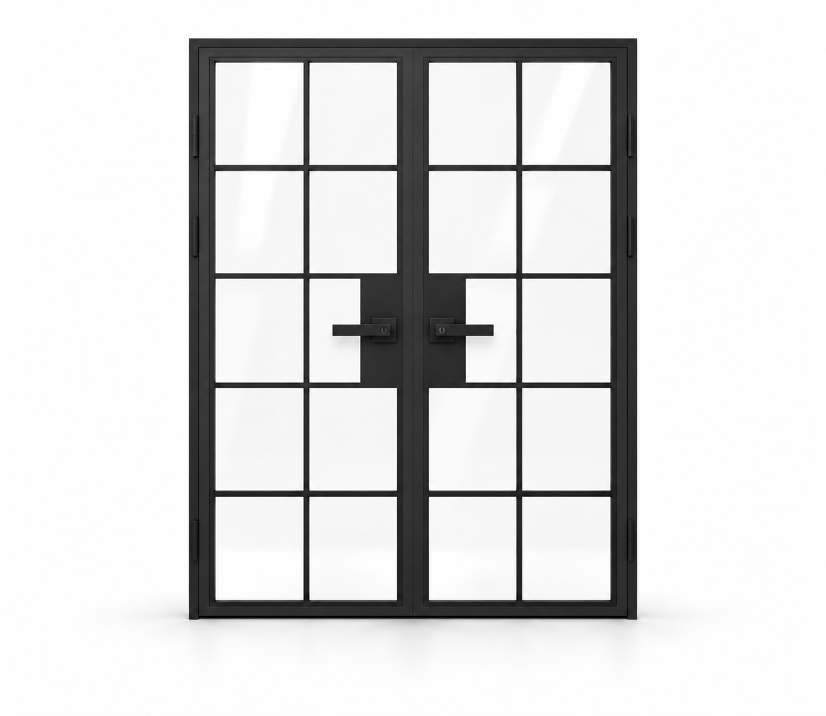 10 Lite double hinged interior steel doors with included rectangular lever hardware — studio