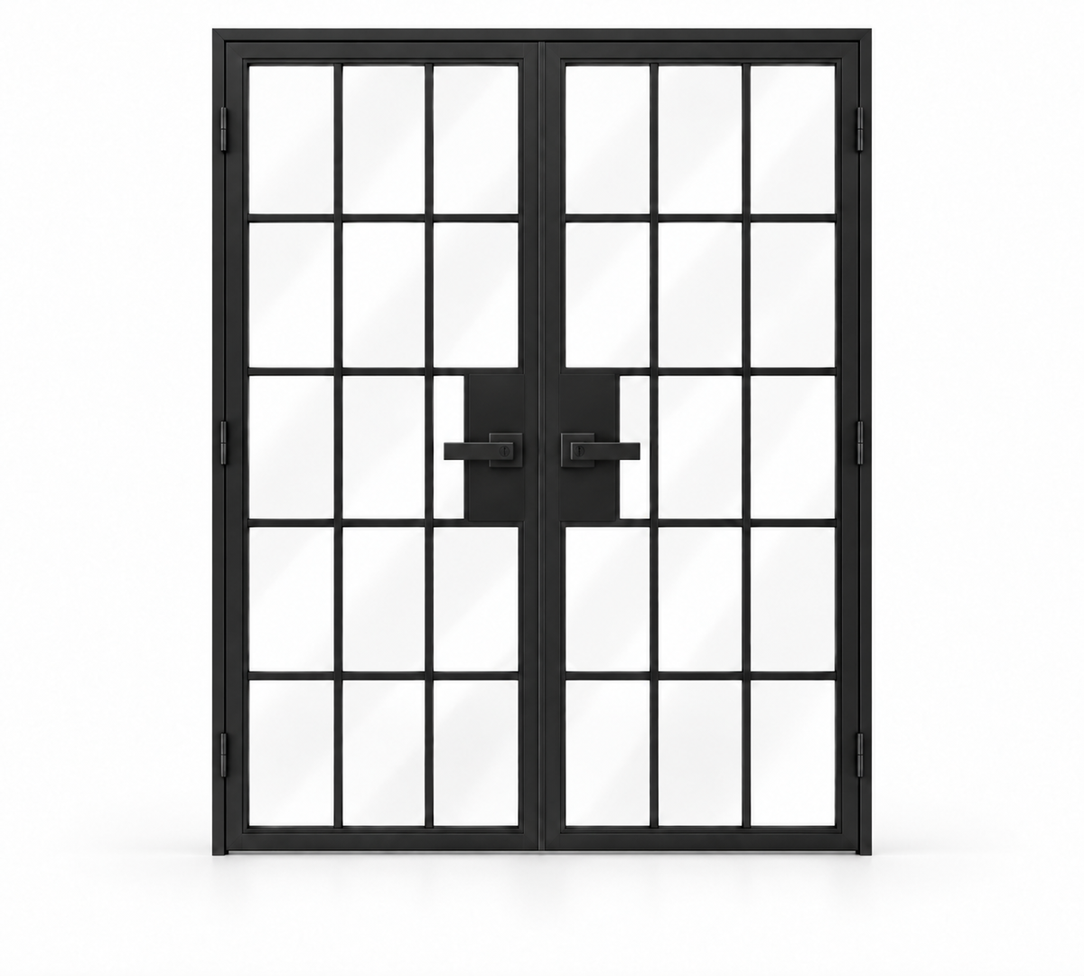 15 Lite double hinged interior steel doors with included rectangular lever hardware — studio