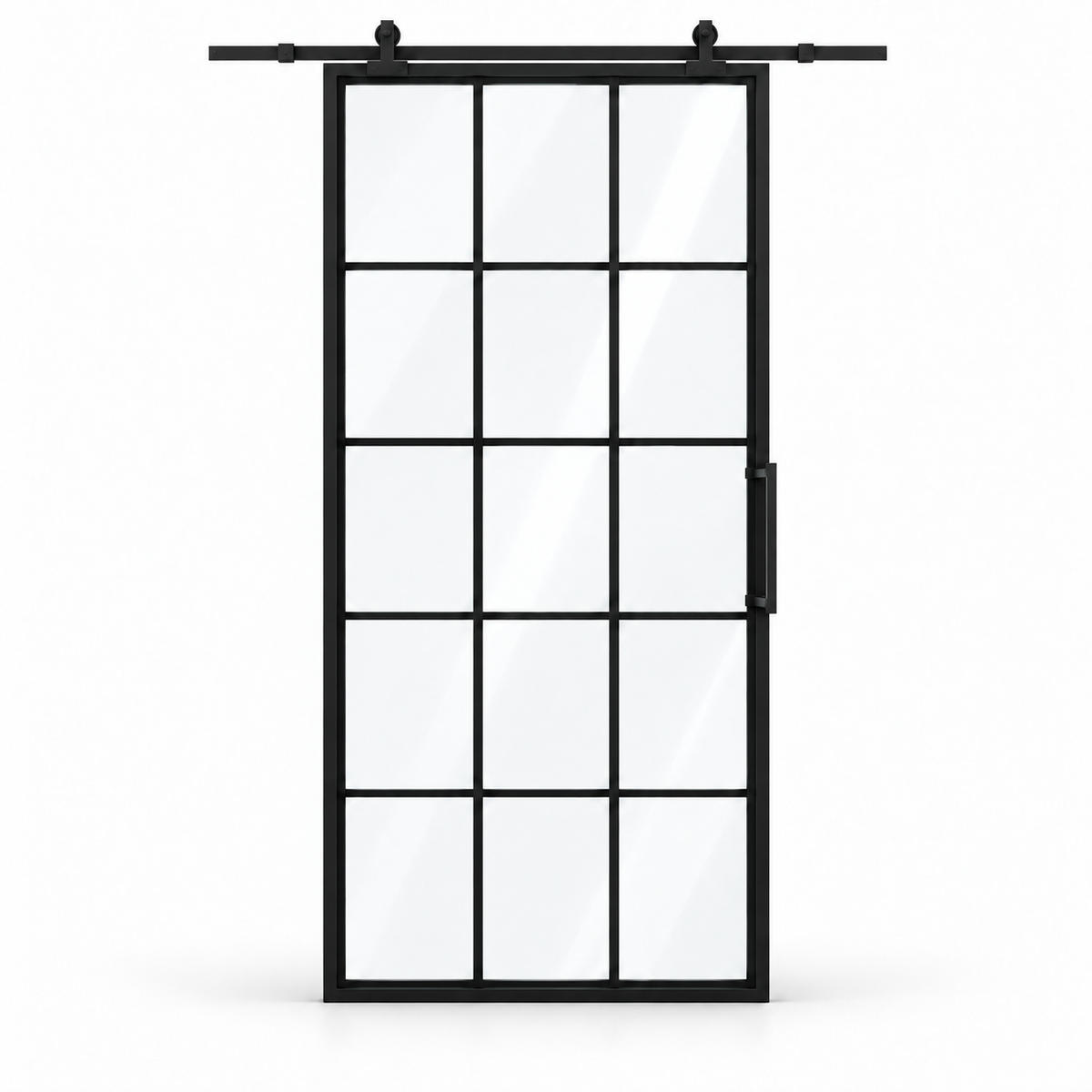 15 Lite interior steel barn door with included rectangular pull — studio