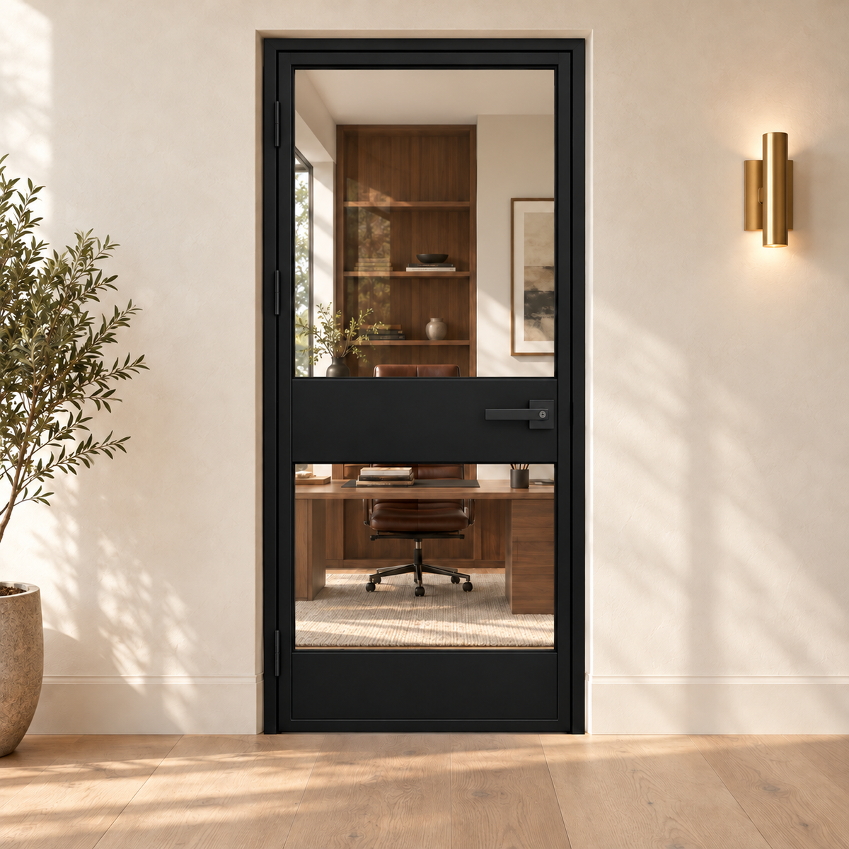 USABD 2 Lite Interior Steel Door with Kickboard — office view with included lever lockset