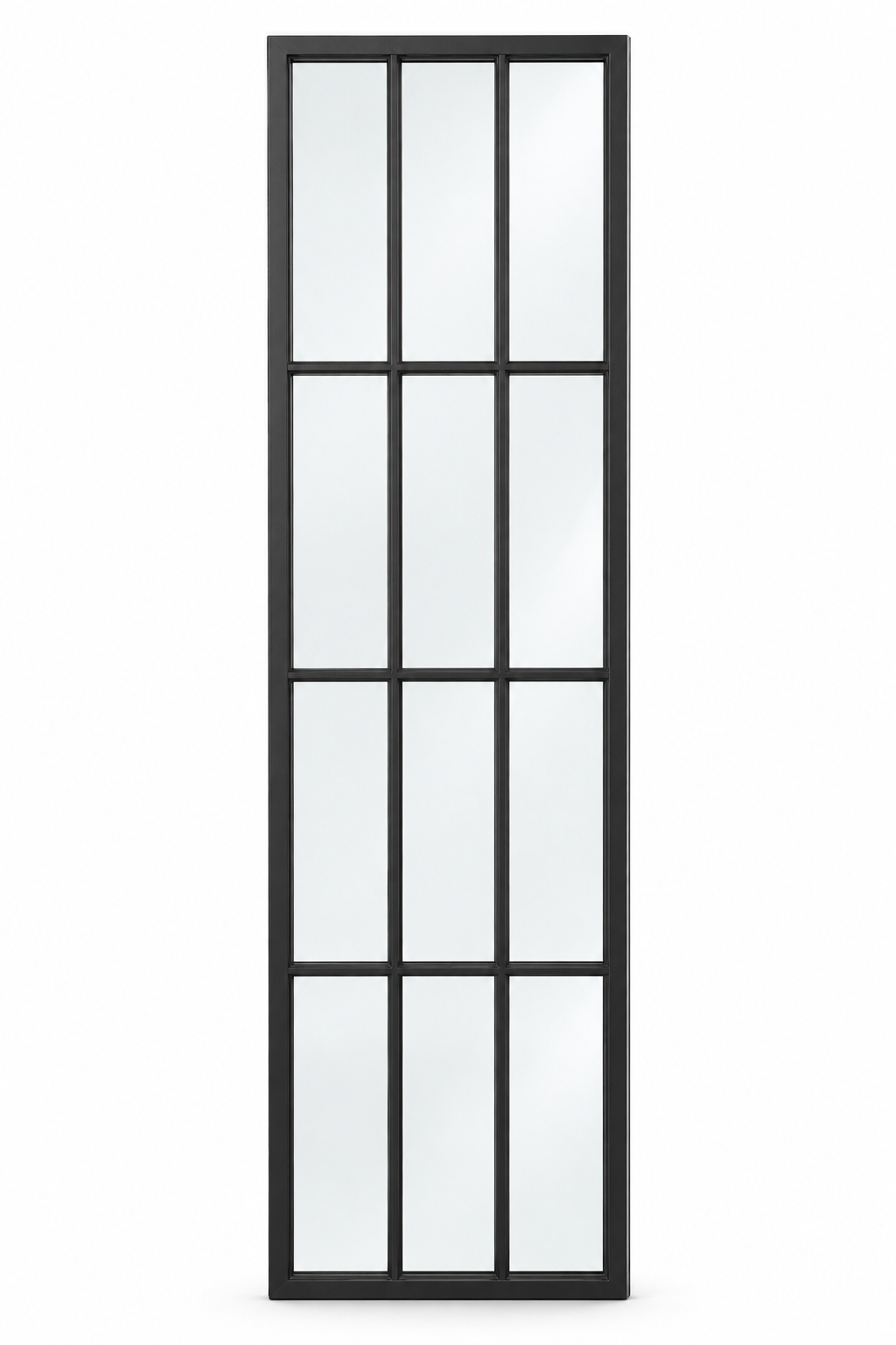12 Lite steel sidelight, 3 columns by 4 rows, black frame on a white background