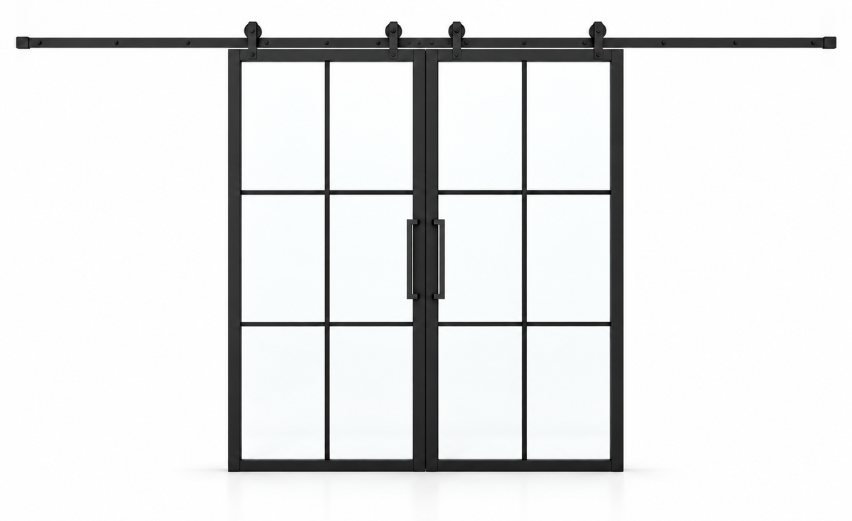 USABD 6 Lite Interior Double Barn Door with included rectangular pulls — studio
