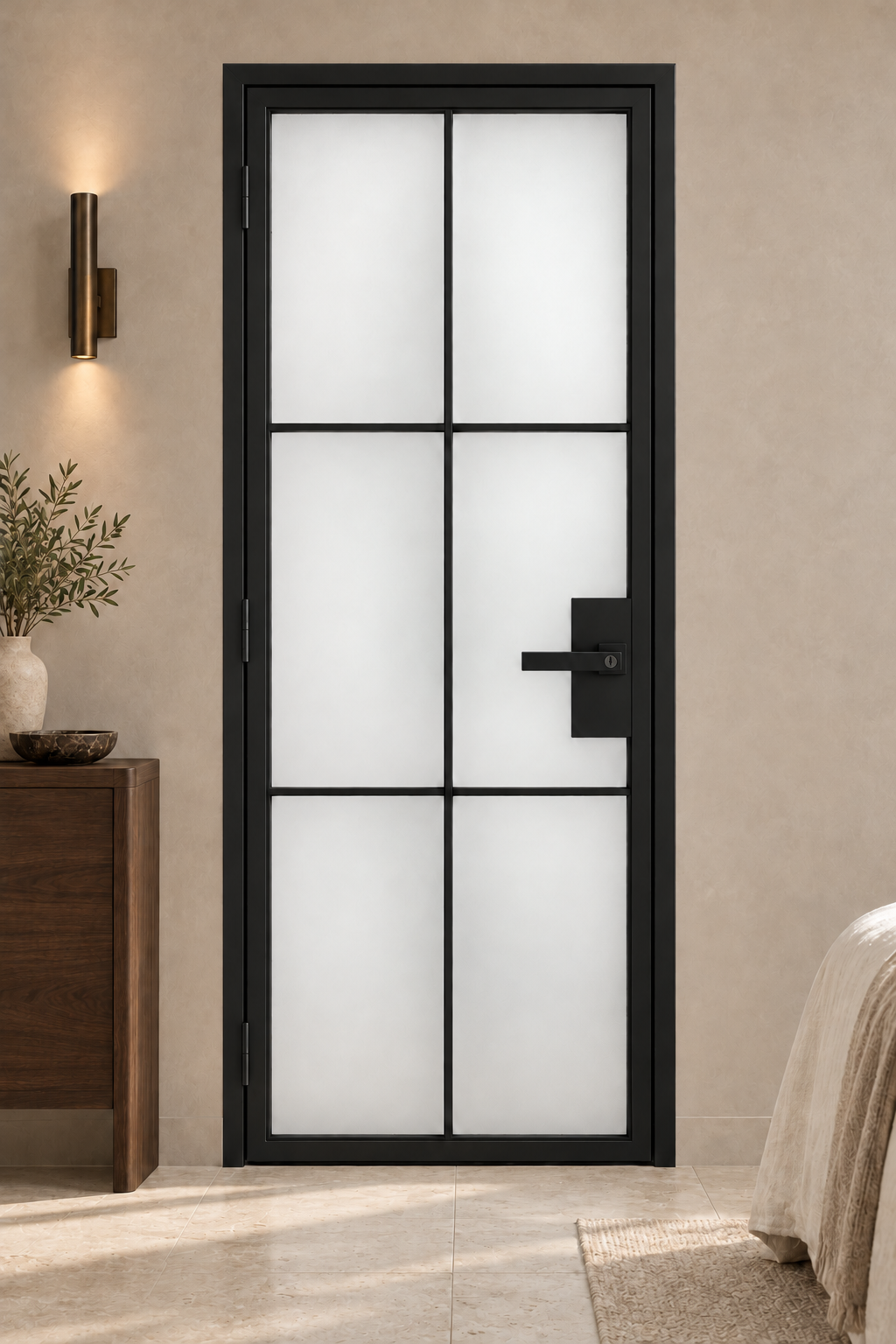 USABD 6 Lite frosted glass interior steel door with included keyed lever lockset — suite