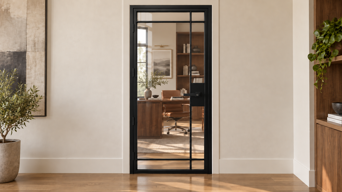 7 Lite Edgeline single interior steel door with included keyed lever – office