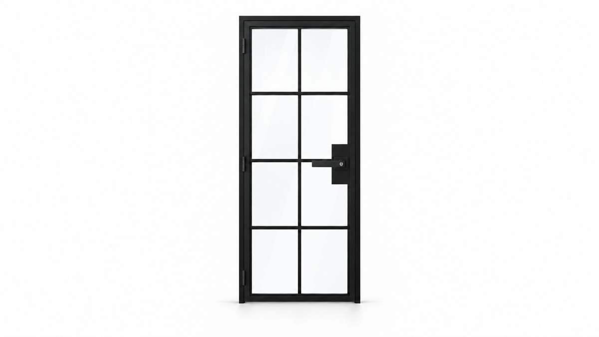 8 Lite single interior steel French door with included keyed lever – studio