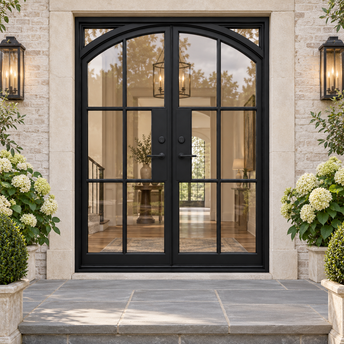 Bellmont Six Glass Double in a luxury residential setting — design visualization; hardware and finish are illustrative