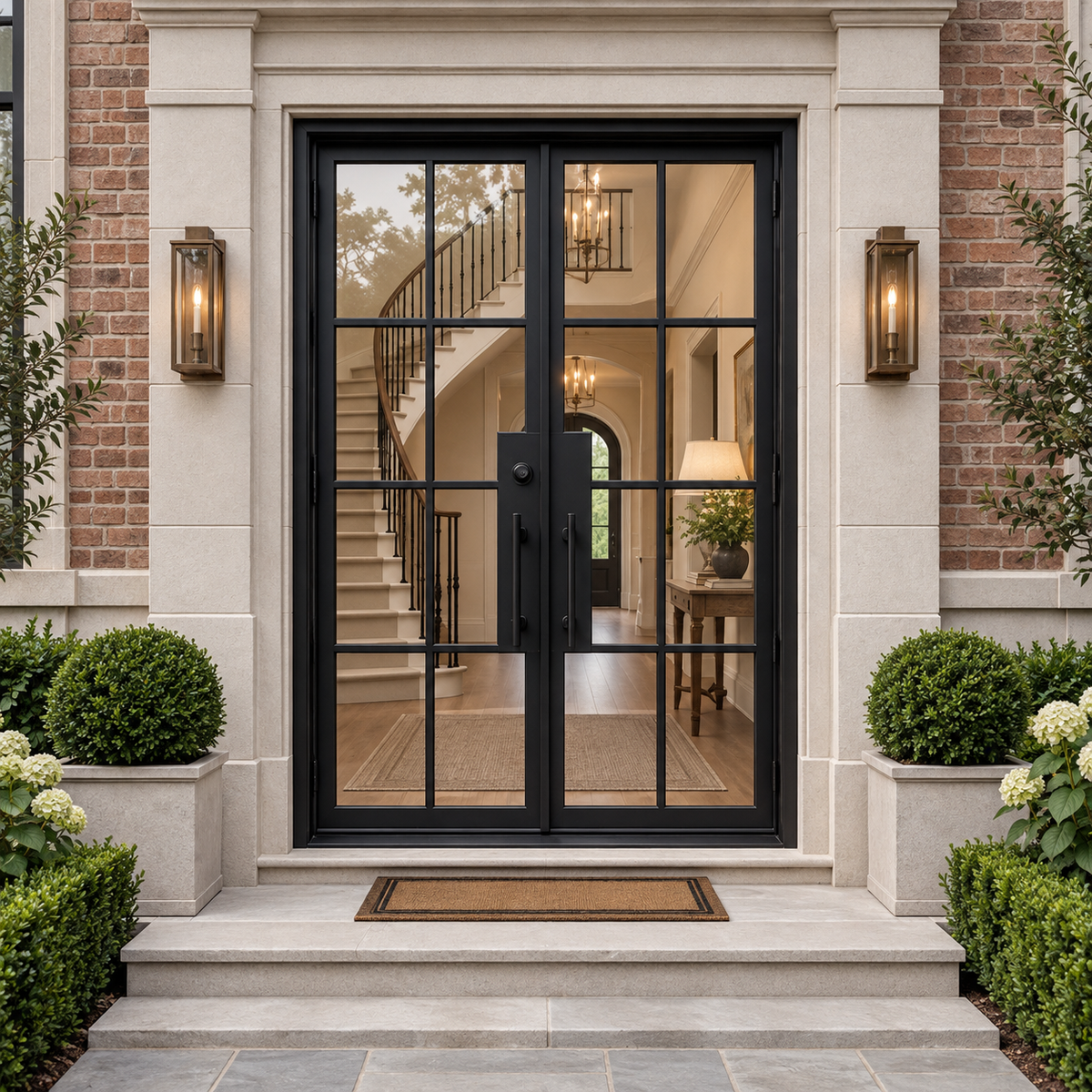 Ashbourne grid double iron French door in a luxury townhouse setting — design visualization