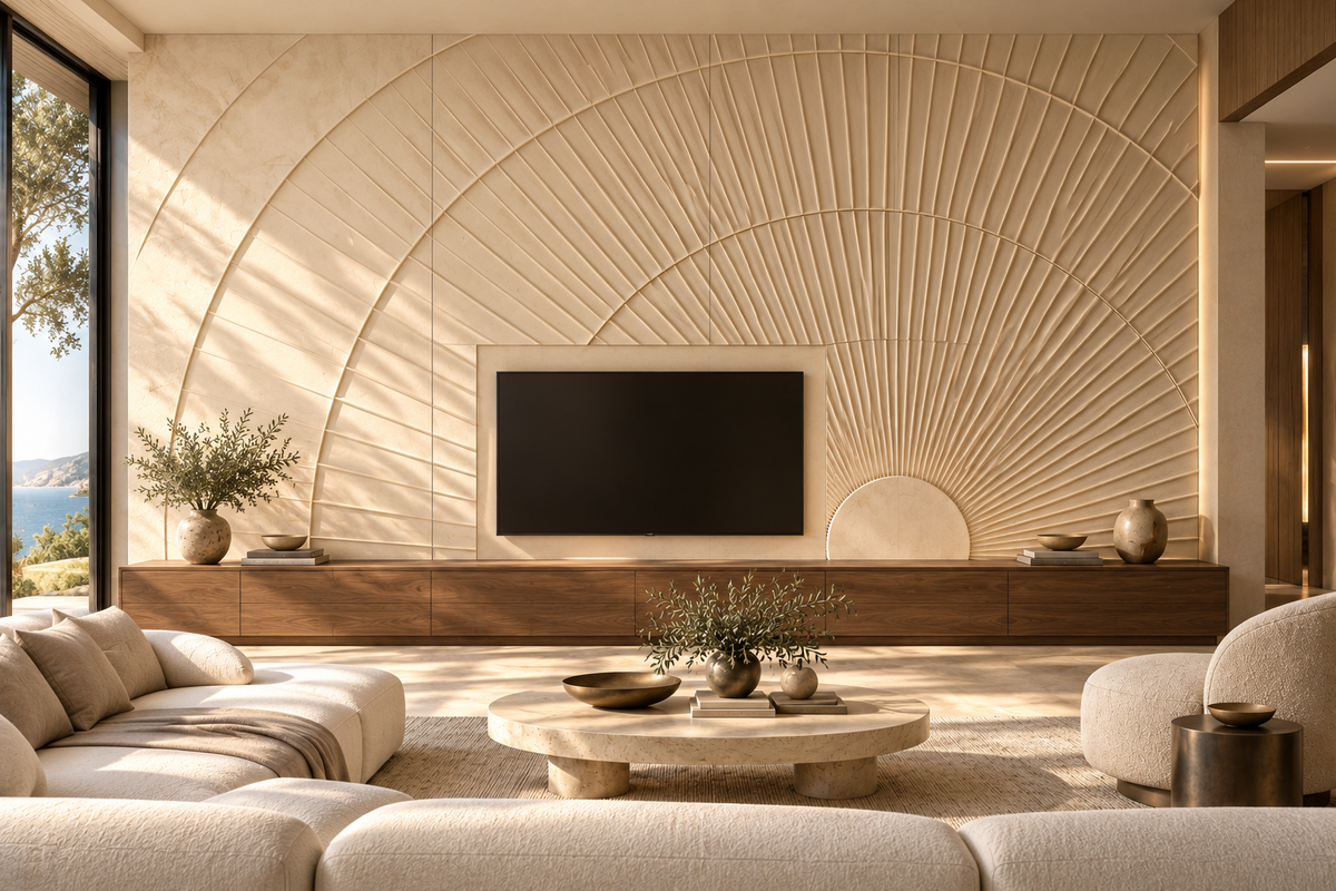 Aurelia Custom Architectural Wall Panels — TV/media wall with integrated cabinetry design concept