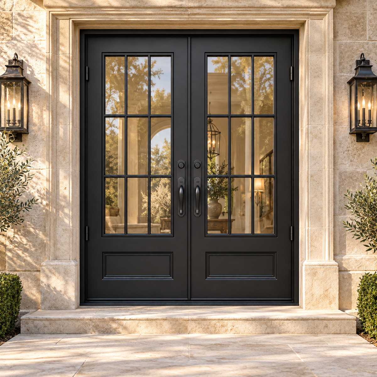 Crestvale Nine Panel Double in a luxury residential setting — design visualization; hardware and finish are illustrative