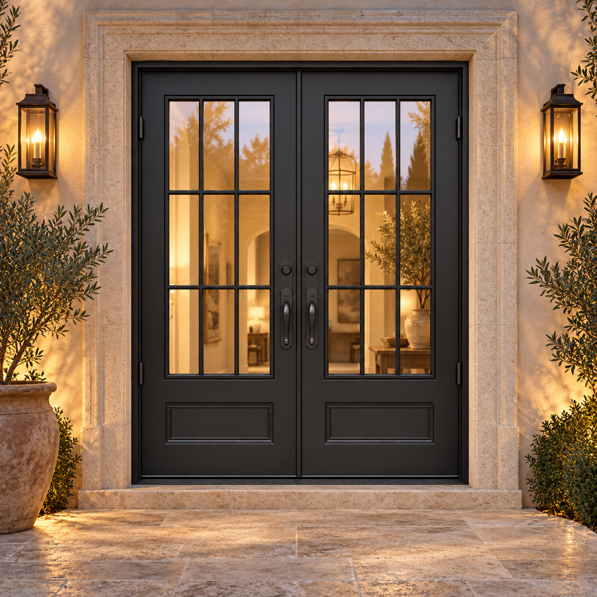 Crestvale Nine Panel Double in a luxury residential setting — design visualization; hardware and finish are illustrative