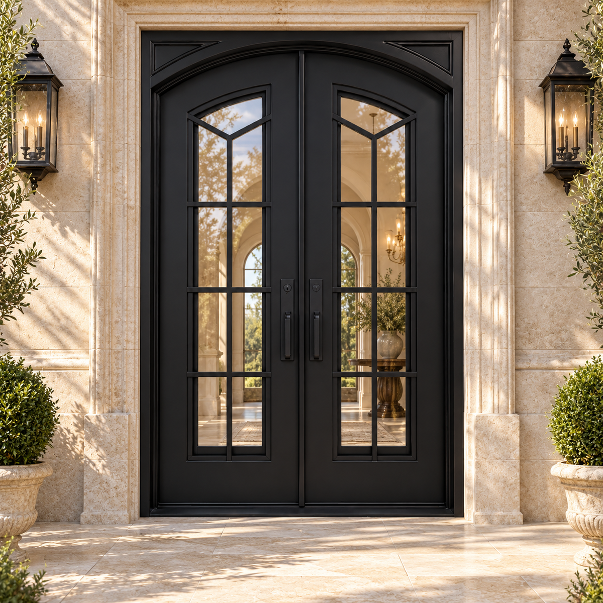 Evercrest Branch Grid Double in a luxury residential setting — design visualization; hardware and finish are illustrative