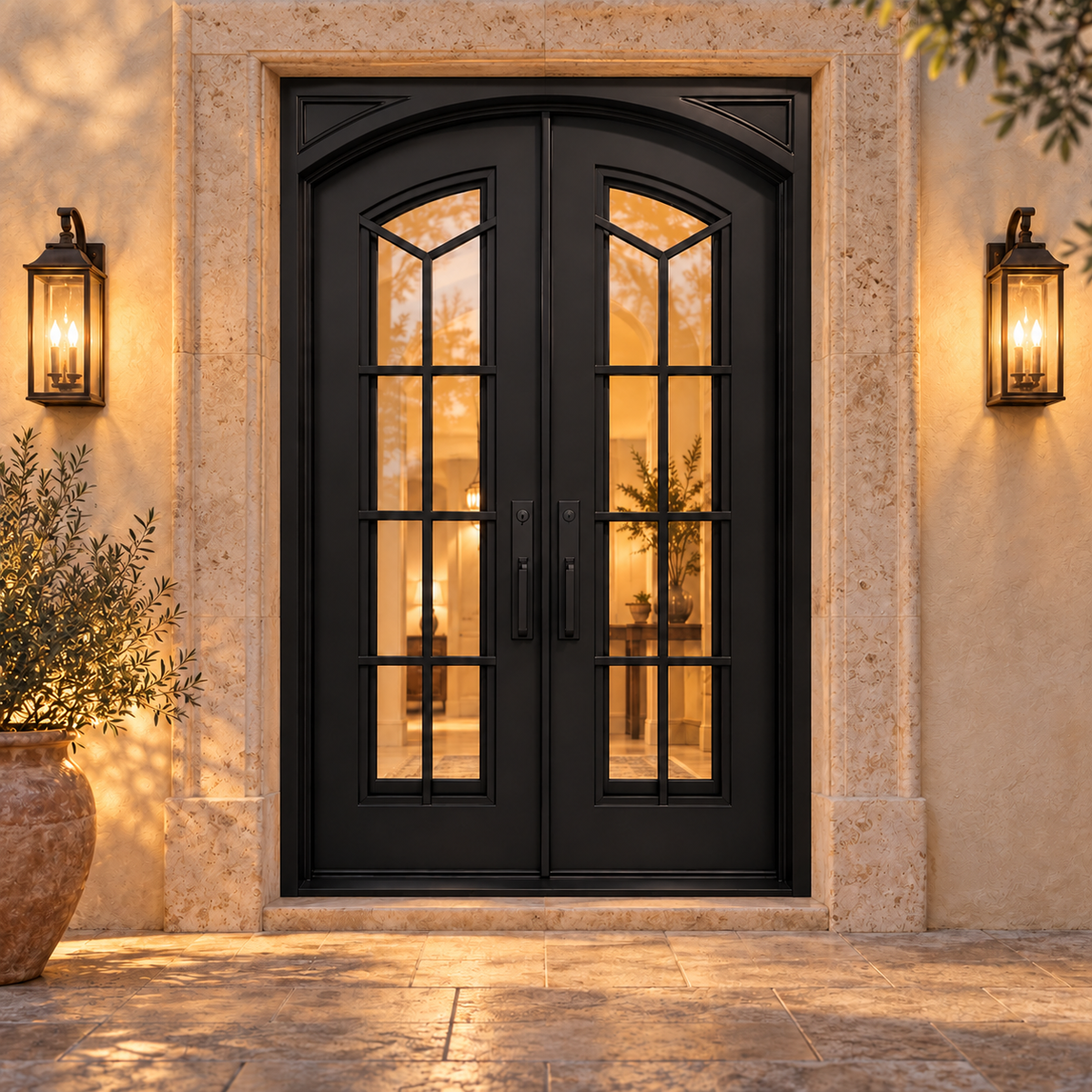 Evercrest Branch Grid Double in a luxury residential setting — design visualization; hardware and finish are illustrative