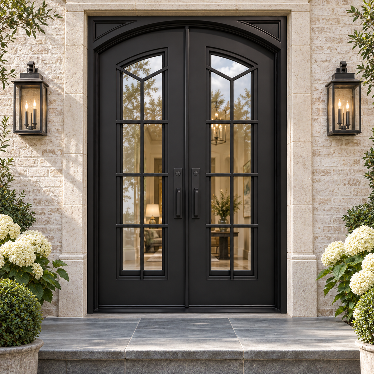 Evercrest Branch Grid Double in a luxury residential setting — design visualization; hardware and finish are illustrative