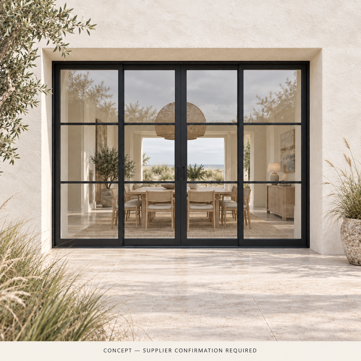 D036 pocket slider coastal CONCEPT ONLY — supplier confirmation required; not verified construction.